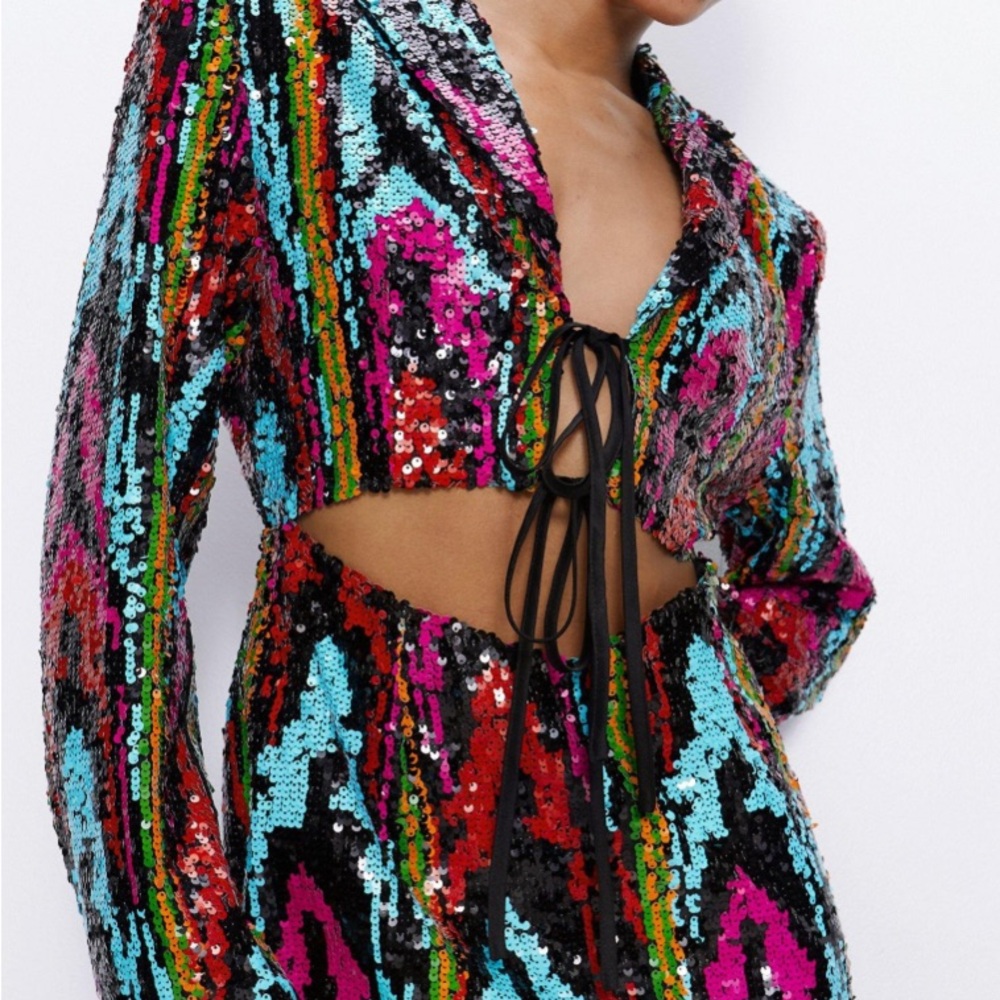 NastyGal multi color sequin cut out dress